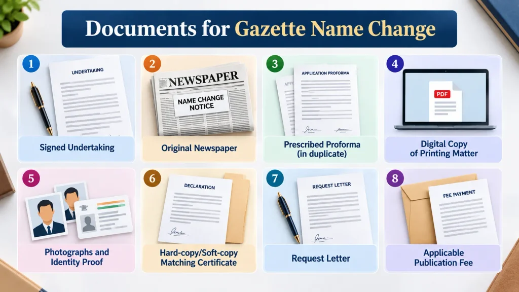 Documents commonly required for an adult Central Gazette name change